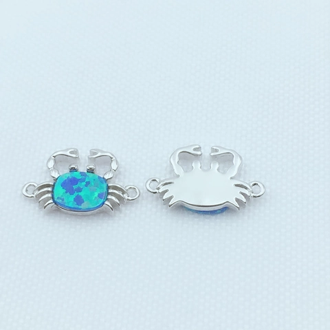 Pendentif Connecteur Crabe en Cuivre Incrustation Opale Synthétique Doubles Anneaux Composants de Bracelet Coulissant pour Bijoux DIY
