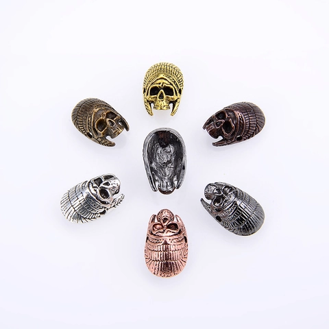 Vintage Zinc Alloy Indian Chief Skull Beads For DIY Jewelry Making Antique Silver Gold Bronze Punk Style Skull Pendants
