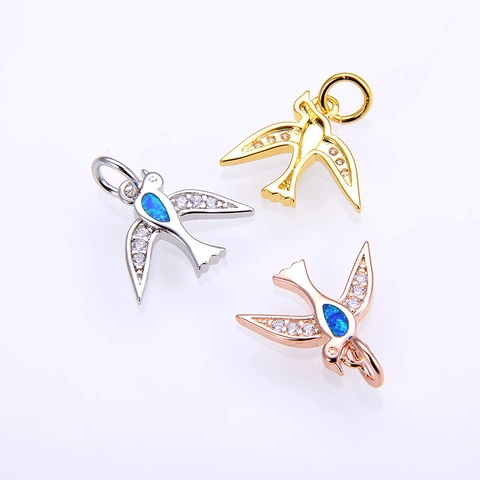 Colgante de Golondrina de Cobre Con Ópalo de Colores E Incrustaciones de Strass Para Joyería de Moda Accesorios de Collar DIY