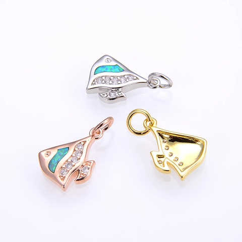 Lindo Colgante Atún de Cobre Con Incrustación de Ópalo Artificial Diamantes de Imitación para Joyería DIY Mujer Pez Charm