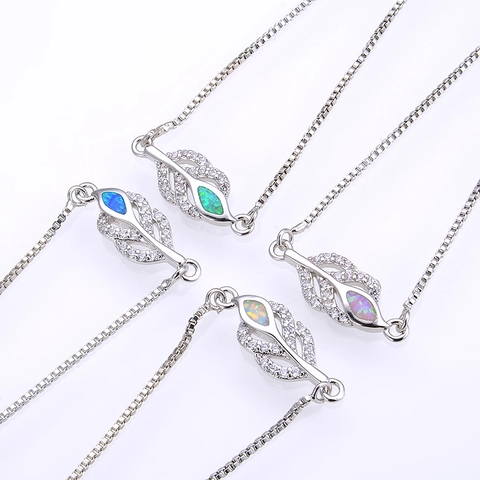 Adjustable Leaf Bracelet Copper Rose Gold Gold Silver Plated Synthetic Opal Cubic Zirconia Micro Pave Bolo Box Chain Jewelry