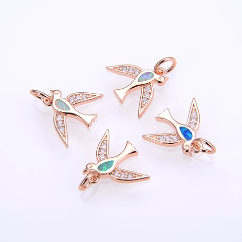 Colgante de Golondrina de Cobre Con Ópalo de Colores E Incrustaciones de Strass Para Joyería de Moda Accesorios de Collar DIY