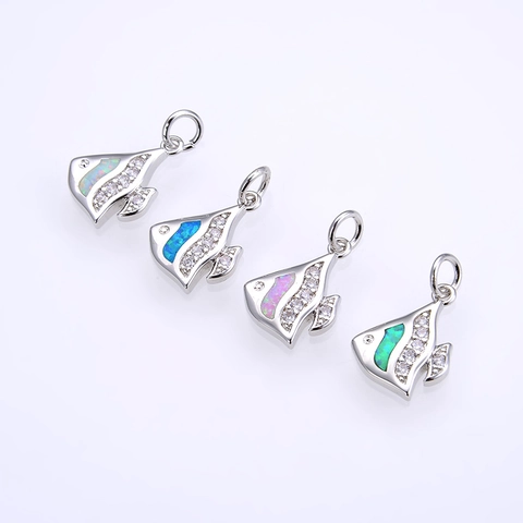 Lindo Colgante Atún de Cobre Con Incrustación de Ópalo Artificial Diamantes de Imitación para Joyería DIY Mujer Pez Charm
