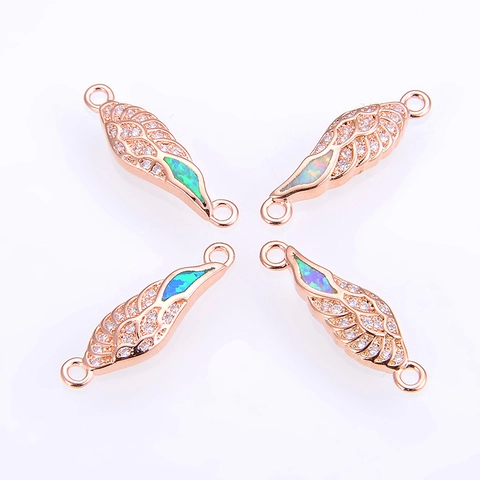 Copper Angel Wing Connector Charm With Rhinestone Synthetic Opal For Necklace Bracelet Jewelry Making DIY Accessories