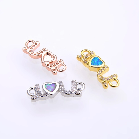 Copper Love Heart Synthetic Opal Connectors For Jewelry Making Bracelet Necklace DIY Supplies Gold Silver Plated Zirconia Mom Letter Pendants