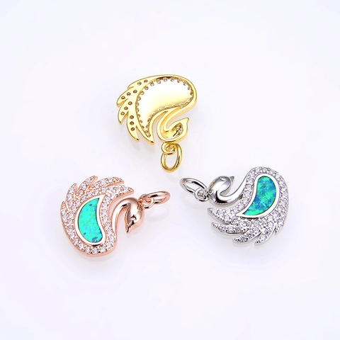 Elegant Swan Pendant With Synthetic Opal And Cubic Zirconia For DIY Necklace Jewelry Making Gold Silver Rose Gold Plated
