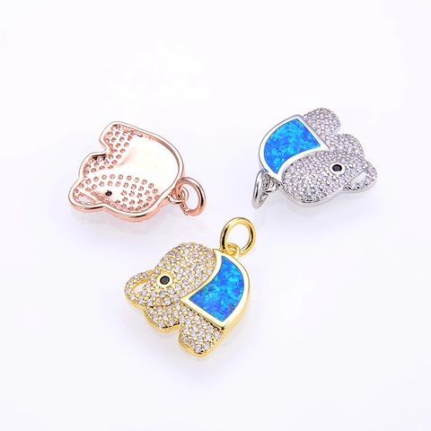 Cute Elephant Pendant Copper Gold Plated With Synthetic Opal Zircon Inlay Pendant Only Without Chain For Women DIY Jewelry