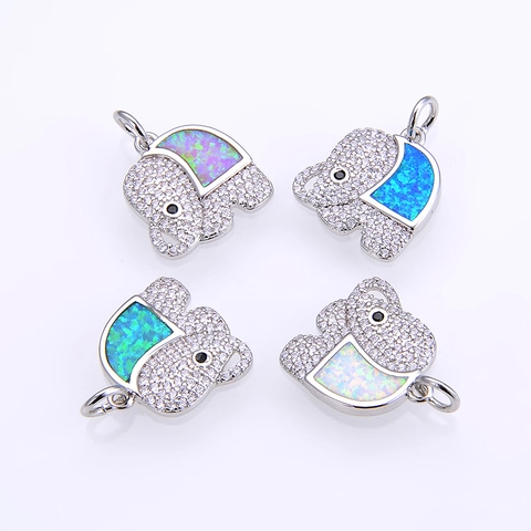 Cute Elephant Pendant Copper Gold Plated With Synthetic Opal Zircon Inlay Pendant Only Without Chain For Women DIY Jewelry