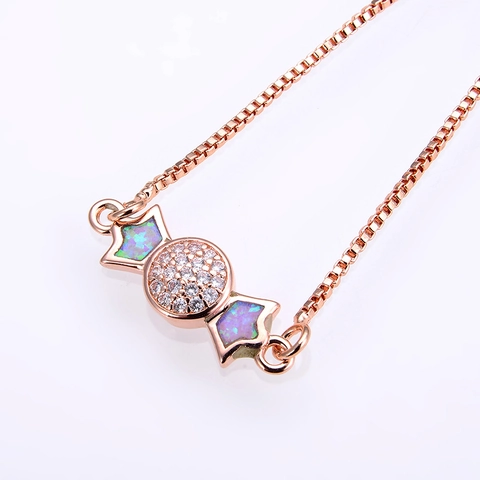Kupfer Zirkonia Künstlicher Opal Schleife Süßigkeiten Armband Verstellbar Bolo Schieber Boxkette Elegant Damen Schmuck