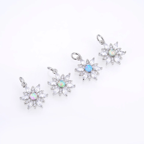 Copper Sunflower Pendant Only Without Chain Synthetic Opal White Zirconia Flower Charm Accessory For Women DIY Jewelry Making