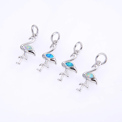 Flamingo Pendant Charm Copper Synthetic Opal Inlaid Elegant Animal Jewelry Making Accessory For Necklace Bracelet Gift