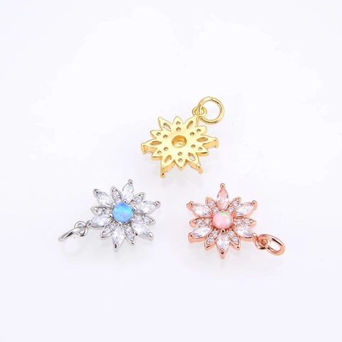 Copper Sunflower Pendant Only Without Chain Synthetic Opal White Zirconia Flower Charm Accessory For Women DIY Jewelry Making