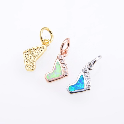 Copper Baby Footprint Opal Pendant With Zircon For DIY Necklace Bracelet Making Mothers Day Gift Jewelry Accessories