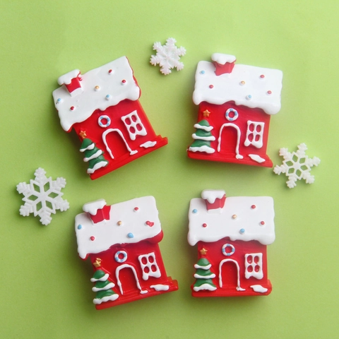 Christmas Miniature Red House Resin DIY Fridge Magnet With Snow Roof For Holiday Decor Phone Case Accessories Handmade Gift