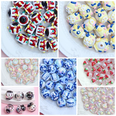 Colorful Acrylic Hand-painted Beads Mixed Fruit Heart Animal Pattern 3D Cream Style DIY Bracelet Necklace Making Jewelry Findings