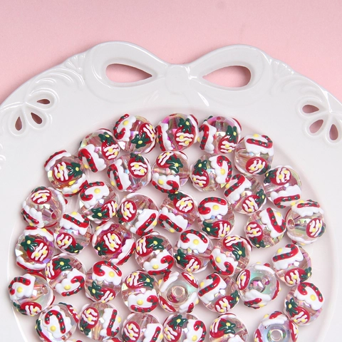 Cuentas de Navidad de Acrílico Pintadas a Mano para Creación de Joyas DIY Patrón Papá Noel Copo de Nieve Cuentas Sueltas para Cadena de Teléfono Pulsera