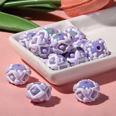 Künstliche Perles en Acrylique DIY Motif Cœur Creux 3D Nacré Peintes à la Main pour Fabrication de Bijoux Bracelet Collier Artisanat