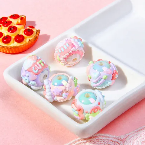Acrylic Hand Painted DIY Beads 3D Relief Heart Flower Fruit Macaron Color Enamel Jewelry Making Accessories For Bracelet