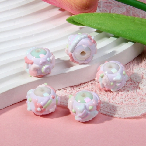 Acrylic Hand Painted DIY Beads 3D Relief Heart Flower Fruit Macaron Color Enamel Jewelry Making Accessories For Bracelet