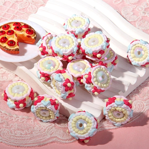 Hand Painted Acrylic Beads Colorful Mixed Fruit Heart Cake Shape Loose Beads DIY Jewelry Making Accessory For Phone Chain