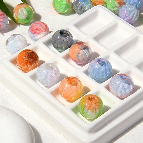 Oil Painting Style Round Acrylic Beads Drip Oil Loose Beads For DIY Phone Chain Bracelet Jewelry Making Handmade Craft Beads