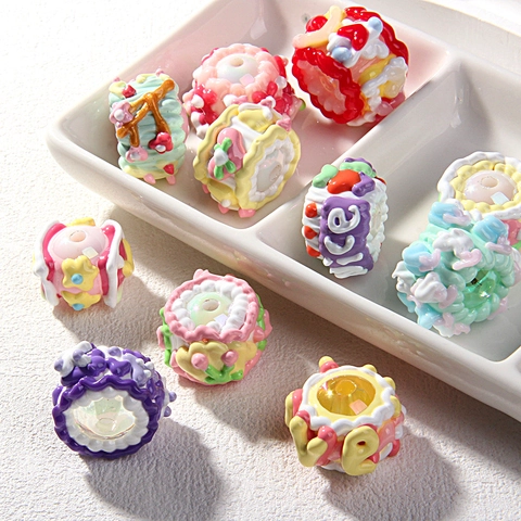 Hand Painted Acrylic Loose Beads For DIY Jewelry Making Cartoon Cream Style Patterned Beads For Phone Chain Keychain Women Craft Accessory