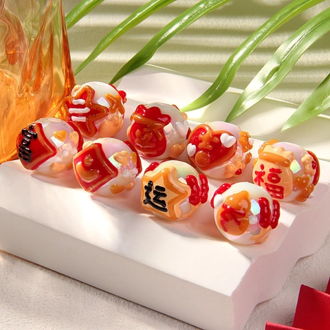 Perline Sciolte in Acrilico Dipinte a Mano per Creazione Gioielli Dolci Caratteri Auspiciosi Cinesi Motivo DIY Braccialetto Accessorio
