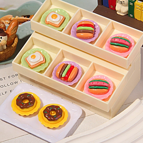 Resin Miniature Food Bread Hamburger Hot Dog Donut Toast DIY Accessories For Hair Clips Crafts Cute Dollhouse Decor Charms