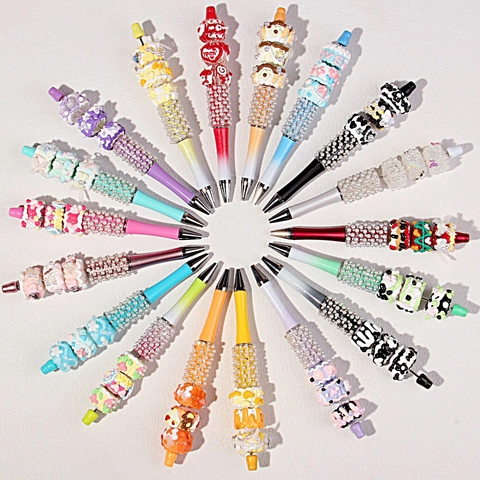 Stylo à Bille Créatif à Perles Bricolage Acrylique Alliage Strass Perle Artificielle Décoration Macaron Dégradé Papeterie Cadeau pour Bureau École