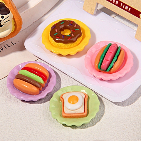 Resin Miniature Food Bread Hamburger Hot Dog Donut Toast DIY Accessories For Hair Clips Crafts Cute Dollhouse Decor Charms