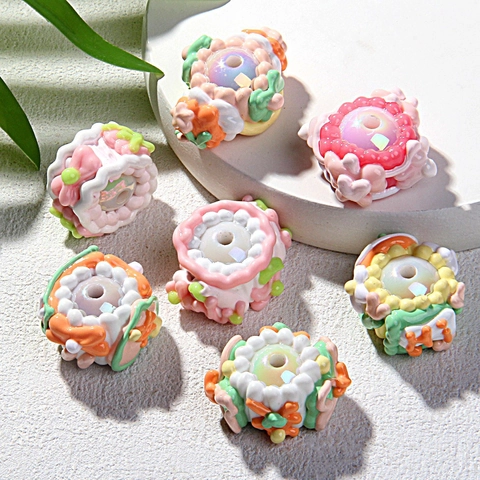 Hand Painted Relief Acrylic Flower Heart Beads For DIY Jewelry Making Phone Case Bag Accessory Colorful Sweet Craft Beads