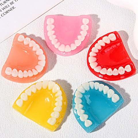 Resin Simulated Teeth Pendant For DIY Keychain Jewelry Making Halloween Party Decor Quirky Funny Denture Charm Accessory