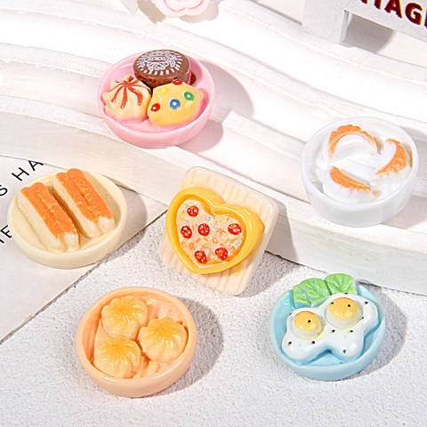 Miniature Food Models Resin DIY Accessories Realistic Steamed Bun Fried Dough Stick Heart Pizza Cake Jewelry Making Parts