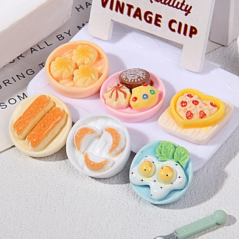 Miniature Food Models Resin DIY Accessories Realistic Steamed Bun Fried Dough Stick Heart Pizza Cake Jewelry Making Parts