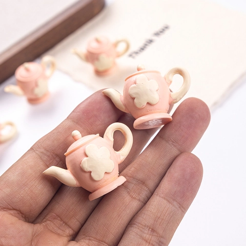 Miniatur 3D Harz Teekanne Modell Für Puppenhaus DIY Bastelbedarf Rosa Floral Winzige Teekanne Figur Für Kühlschrankmagnet Heimdekor