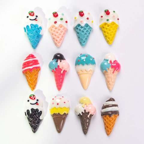 Mini Resin Ice Cream Cone Charms Colorful Simulation Food Miniature Cabochons For DIY Crafts Scrapbooking Phone Case Decoration Accessories