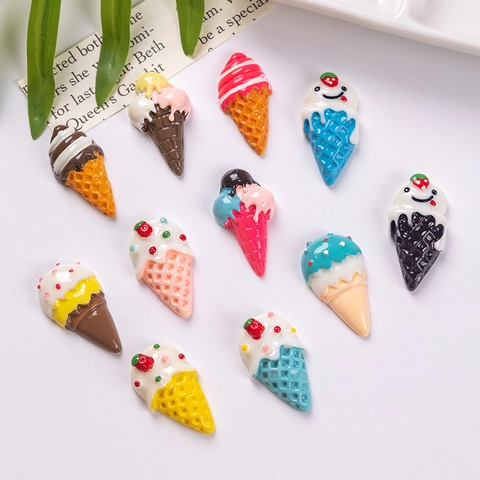 Mini Resin Ice Cream Cone Charms Colorful Simulation Food Miniature Cabochons For DIY Crafts Scrapbooking Phone Case Decoration Accessories