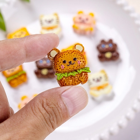 Kawaii Resin Cartoon Animal Biscuit Bread Shape DIY Charms For Miniature Food Play Fridge Magnet Hair Clip Decor
