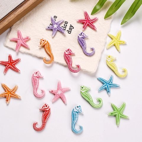 Ocean Animal Acrylic Beads Mixed Colors Starfish Seahorse Shell Snail Beads For DIY Jewelry Bracelet Phone Chain Handmade Accessory