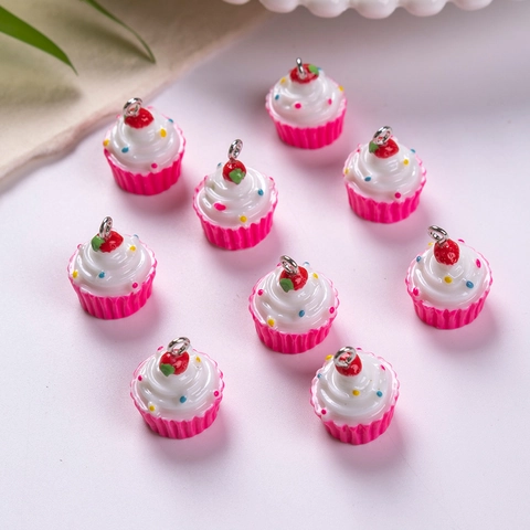 Resin Simulation Strawberry Cupcake Charm For DIY Earrings Keyring Phone Chain Jewelry Making Accessory Pink White