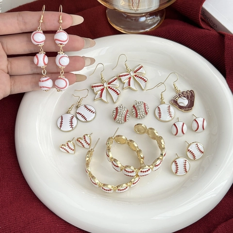 Baseball Theme Bow Heart Rhinestone Tassel Drop Earrings For Women Sporty Fashion Jewelry With 925 Sterling Silver Earring Post