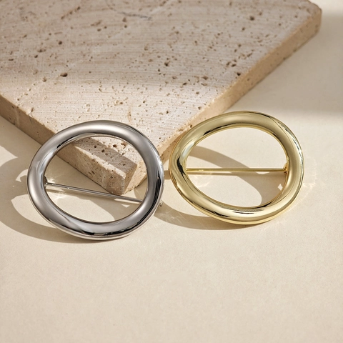 Spilla da Donna Minimalista in Lega di Zinco Geometrica Cava a Cerchio Irregolare Oro Argento Placcato Elegante Spilla Gioielli