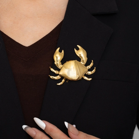 Spilla Granchio in Acciaio Inossidabile Personalizzata di Lusso Forma di Animale Lucidata a Specchio Spilla in Metallo Oro Argento
