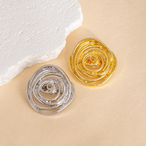 Retro Irregular Geometric Round Hollow Brooch For Women Zinc Alloy Metal Rose Flower Decorative Pins Gold Silver Jewelry