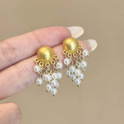 Orecchini Pendenti Oro Stile Cinese Vintage Per Donna Lega Perla Artificiale Strass Farfalla Nappina Fiore Cavo Bottone