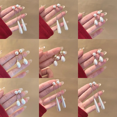 Eleganti Orecchini con Nappa a Goccia di Perla Artificiale Vintage Francese per Donna Gioielli Galvanizzati in Resina Perno Argento