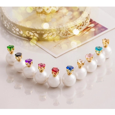 Double Sided Faux Artificial Pearl Earrings Alloy Zirconia Crown Setting Stud Earrings For Women Vintage Elegant Wedding Party Jewelry