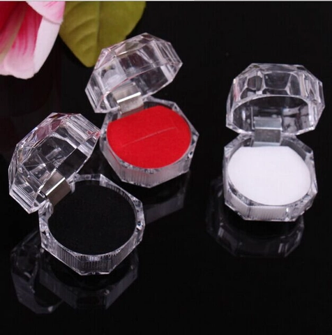 Achtkantige Transparante Acryl Ring Sieradendoos Kristal Look Oorknopjes Opberger Met Fluwelen Voering Cadeau Organizer