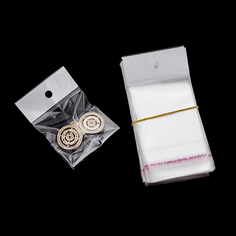 Transparente OPP Kunststoff Selbstklebend Schmuck Verpackung Beutel Mit Aufhängeloch Klar Wiederverschließbare Polybeutel Für Ohrringe