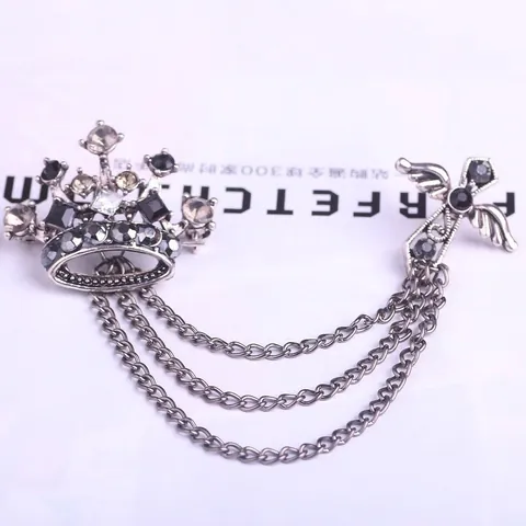 Broche de Borla Vinculado con Cruz de Corona de Estilo Británico Vintage Aleación Diamante de Imitación Insignia de Cadena Gótica para Joyería de Moda Hombre Mujer